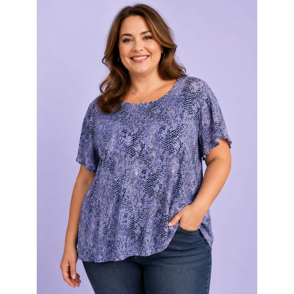 Isaac Mizrahi Live Purple Snakeskin Print Top Women's Plus Size 2X Blouse